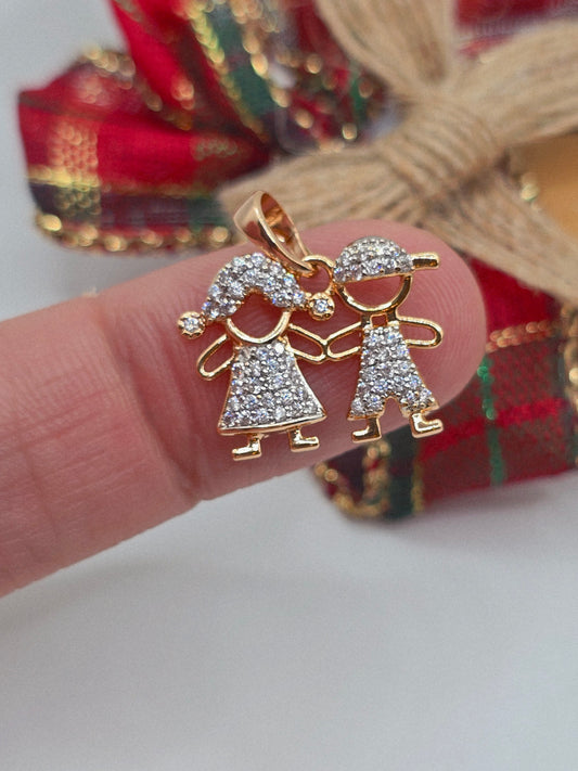 Necklaces boy and girl charm cadena Oro Laminado 14K Gold filled Oro Brasil cadena con dije de niño y niña