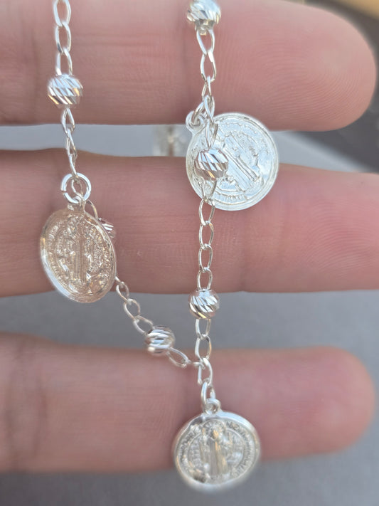 Sterling Silver St Benedict bracelets sterling silver plata 925 pulsera pulso de plata con dijes de San Benito