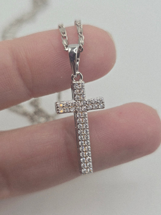 Necklace silver plated zurconia plata cruz necklaces cross and zirconia  crystal crucifijo
