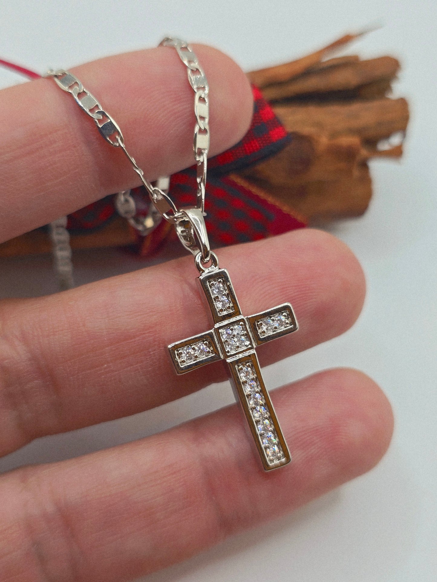 Cadenas silver plata steel cruz necklaces cross and zirconia
