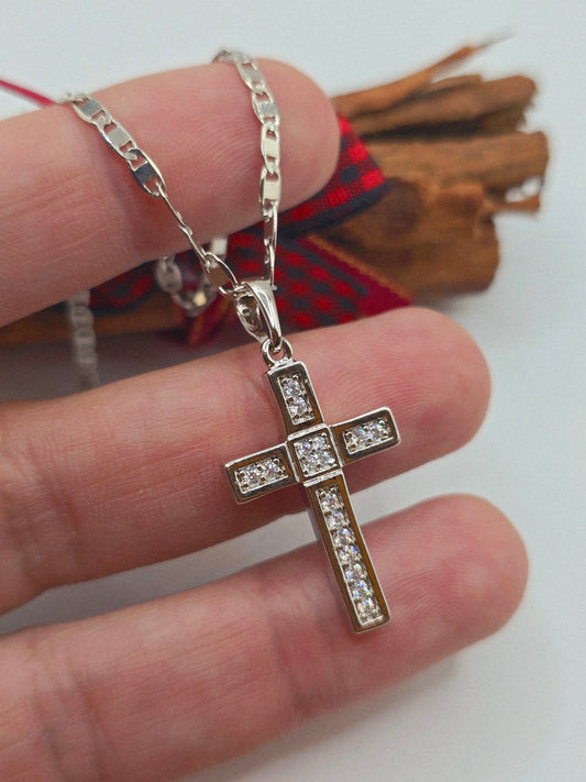 Cadenas silver plata steel cruz necklaces cross and zirconia