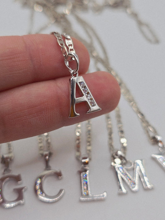Letters Initials zirconia iniciales y letras necklaces cadenas silver  rodio