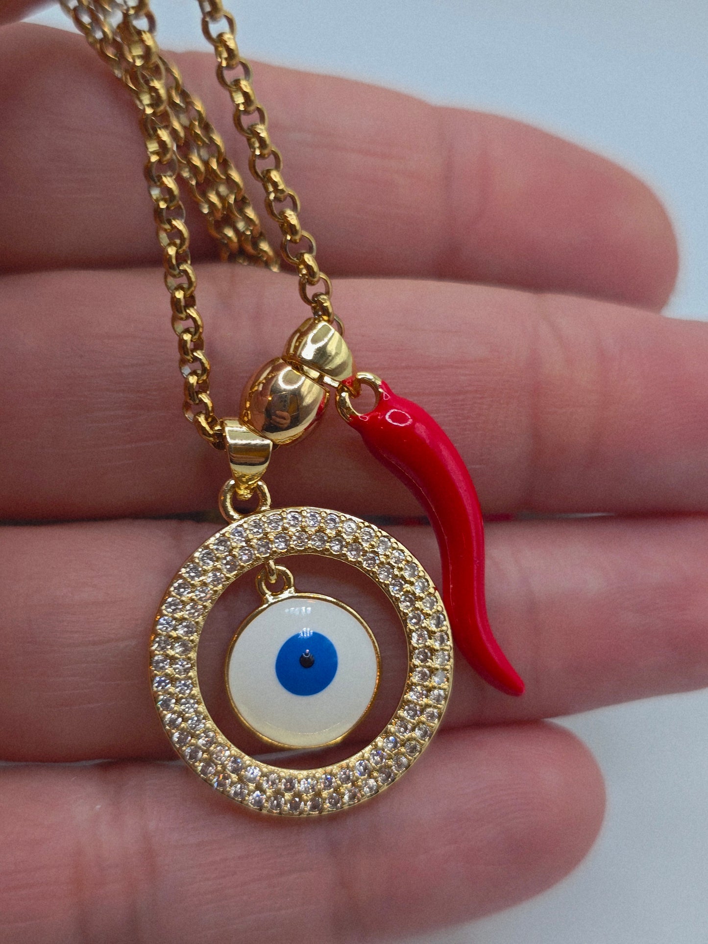 Necklace big Evil Eyes zirconio and cornillelo ojo turco