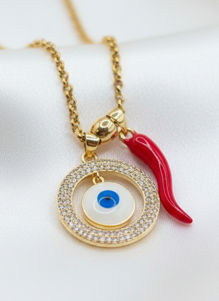 Necklace big Evil Eyes zirconio and cornillelo ojo turco