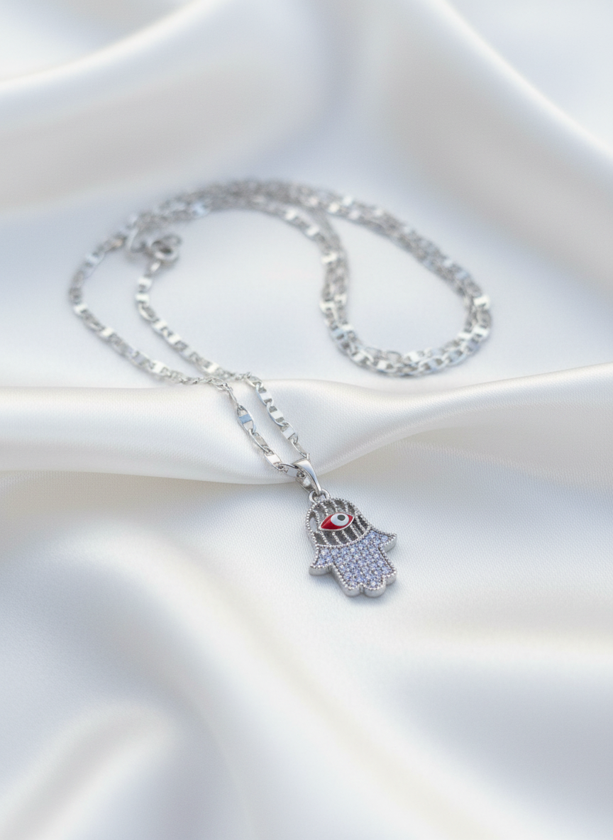 Evil eyes red pendant silver plated necklace plata