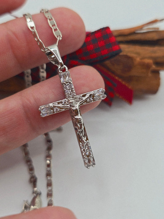 Cadenas silver plata steel cruz necklaces cross and zirconia and crystal crucifijo