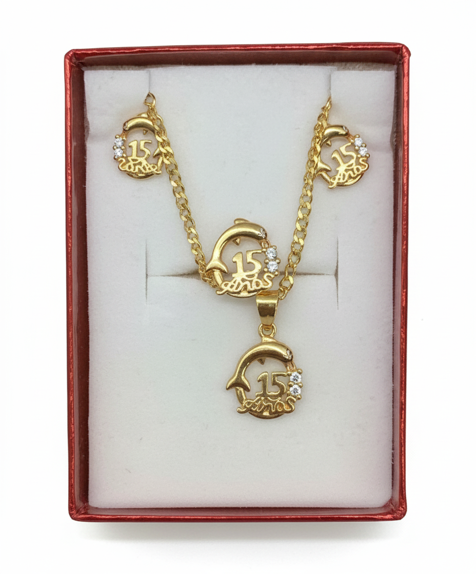 15's  necklace and pendant quinceañera  14K Gold filled laminado cadena y dije de 15