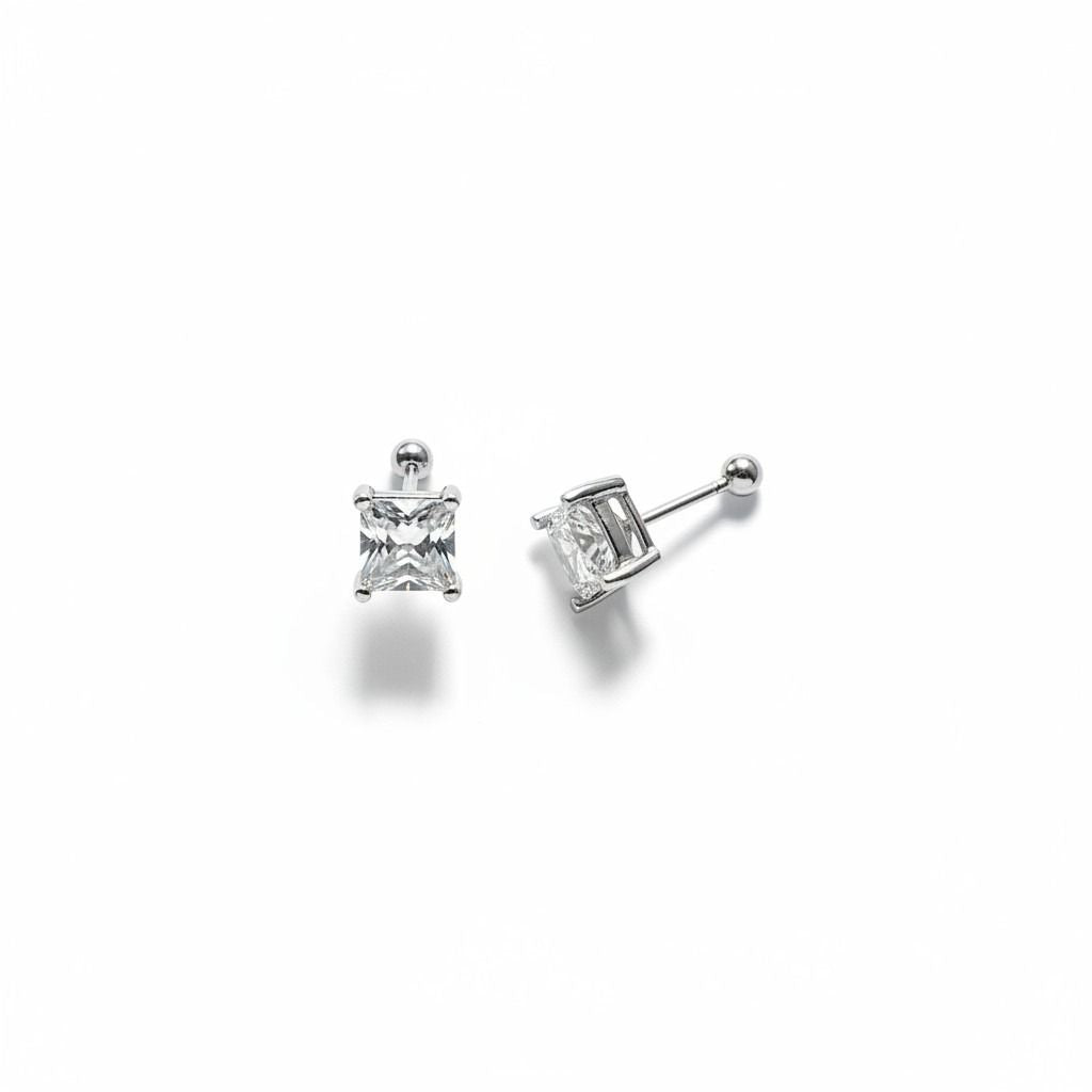 Studs sterling silver 925 aretes topitos hombre man piedra square plata 925