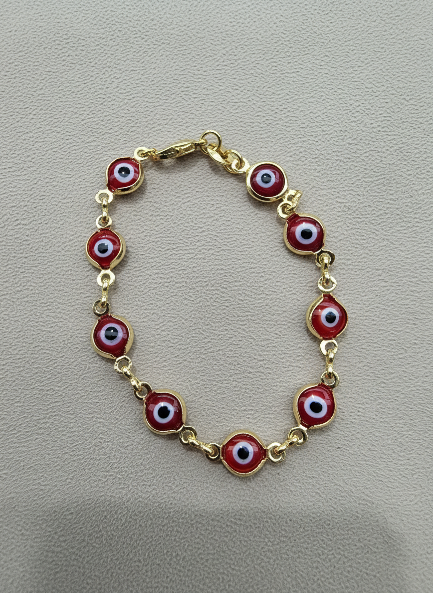 Pulsera con ojo turco ojo de suerte para nin@s bracelet and chain Brasilian Gold  pulsera Oro Brasilero 14K