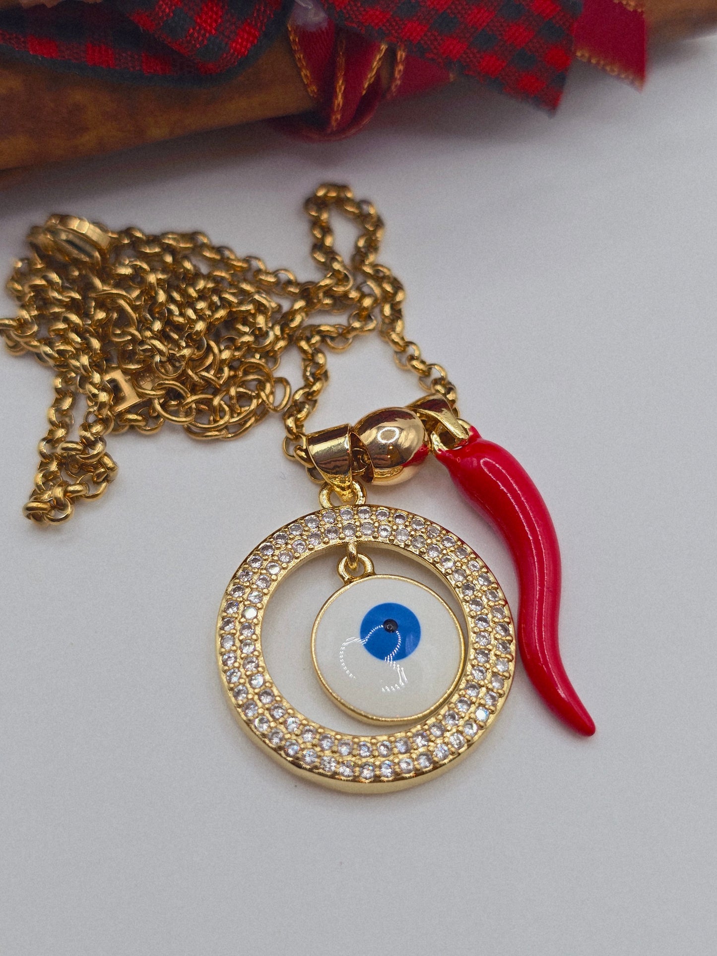 Necklace big Evil Eyes zirconio and cornillelo ojo turco