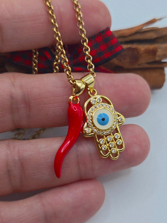 Necklace Hamza hands zirconia cornillelo little horn cadena