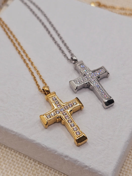 Cross and zirconia necklace