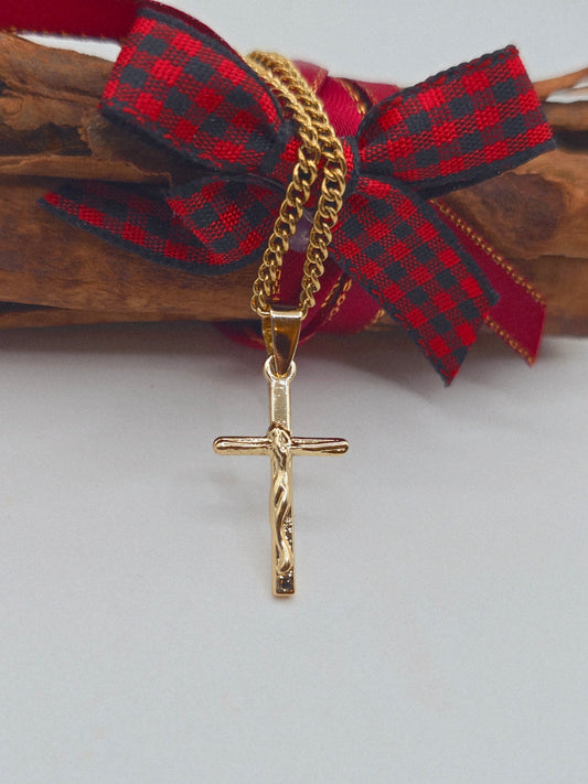 Small cross 14K laminated gold Cadena acero Oro Brasilero diseno de crucifijo pequeno